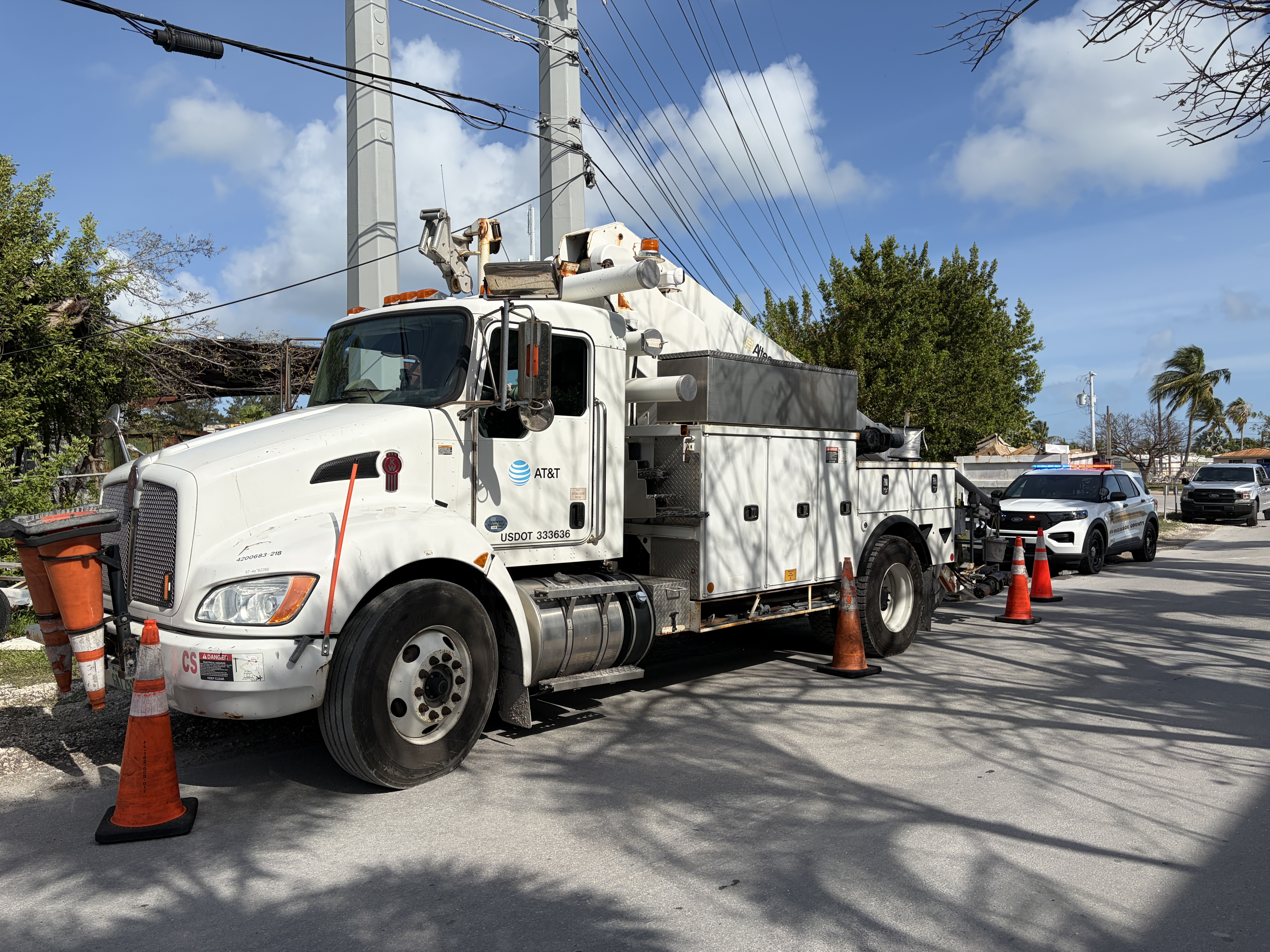 AT&T utility truck on-site during an infrastructure project in the Florida Keys.